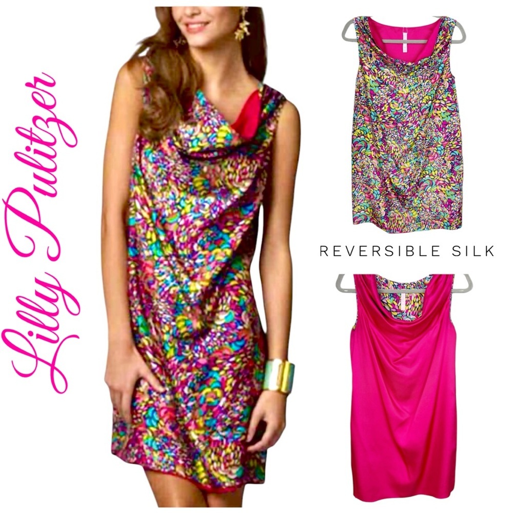 Rare Lilly Pulitzer NYA Reversible Sleeveless Silk Booty Caw Sheath Dress M EUC